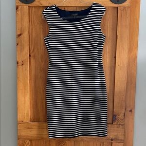 Connected Apparel Navy and White Striped Mini Dress